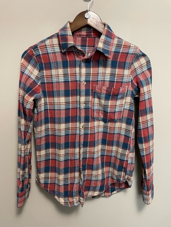 MOTHER Tops - MOTHER Denim Blue & Orange Plaid Button Down Blouse Shirt Women’s XS